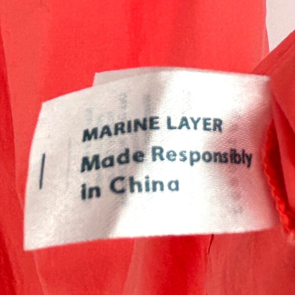 Marine Layer Emery Poplin Midi Dress Puff Sleeve Smocked Coral Pima Cotton Med - Picture 5 of 15